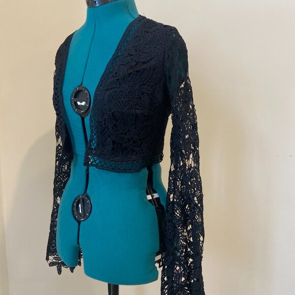 Bohemian Black Lace Shrug with Long Flared Sleeves - Picture 2 of 4